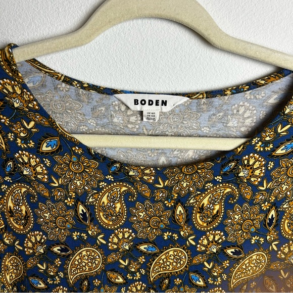Boden Jersey Mini Dress in Harvest Gold Paisley puff sleeves size: 14R - Picture 4 of 12